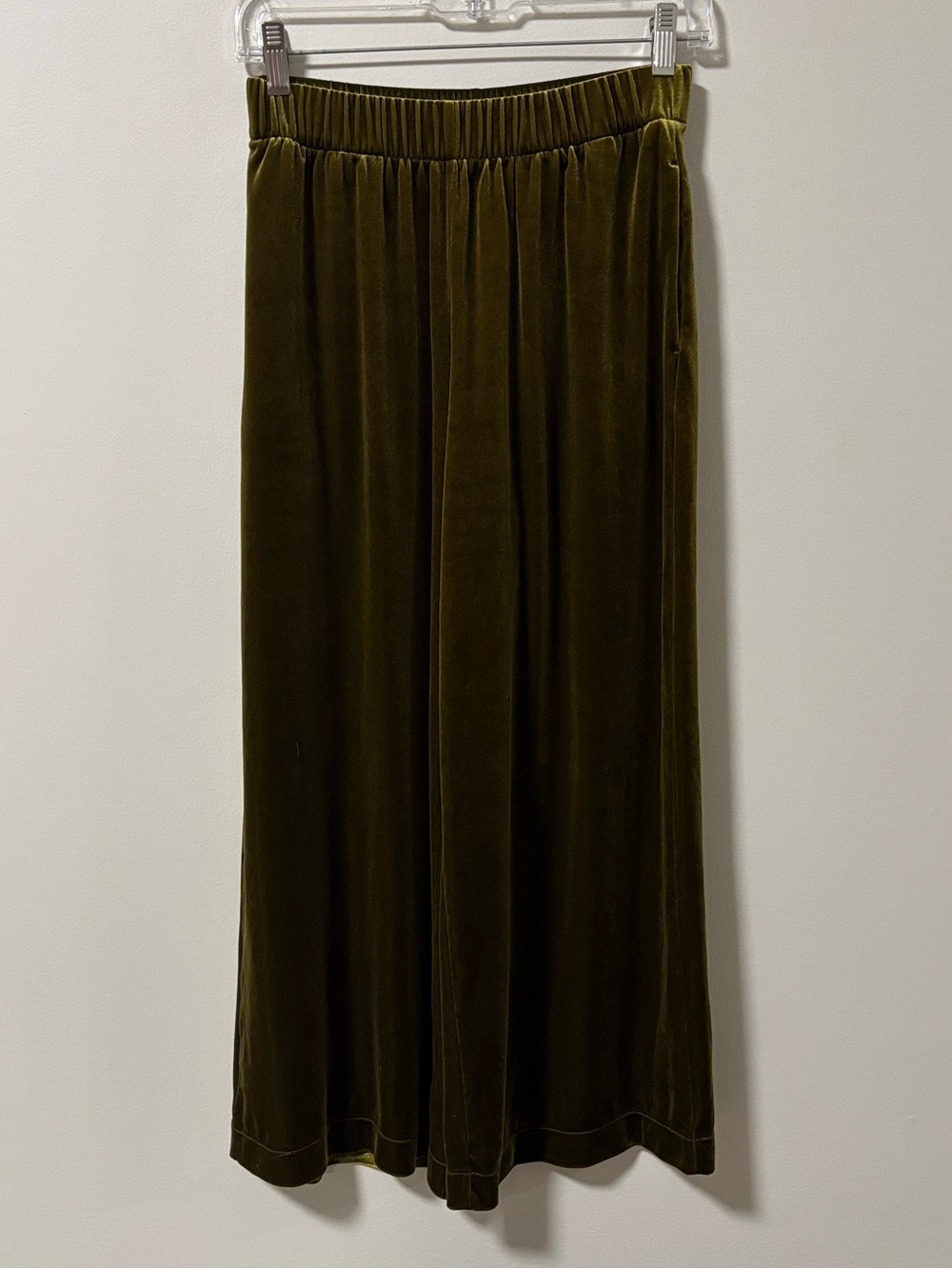 UNIQLO (M) Velour Wide Straight Leg Cropped Pants Soft Cozy Stretch Olive Green - Picture 4 of 14